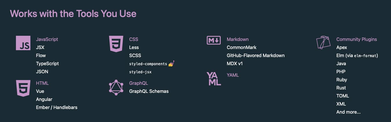 Prettier kod formatlayıcı eklentisinin özellikleri