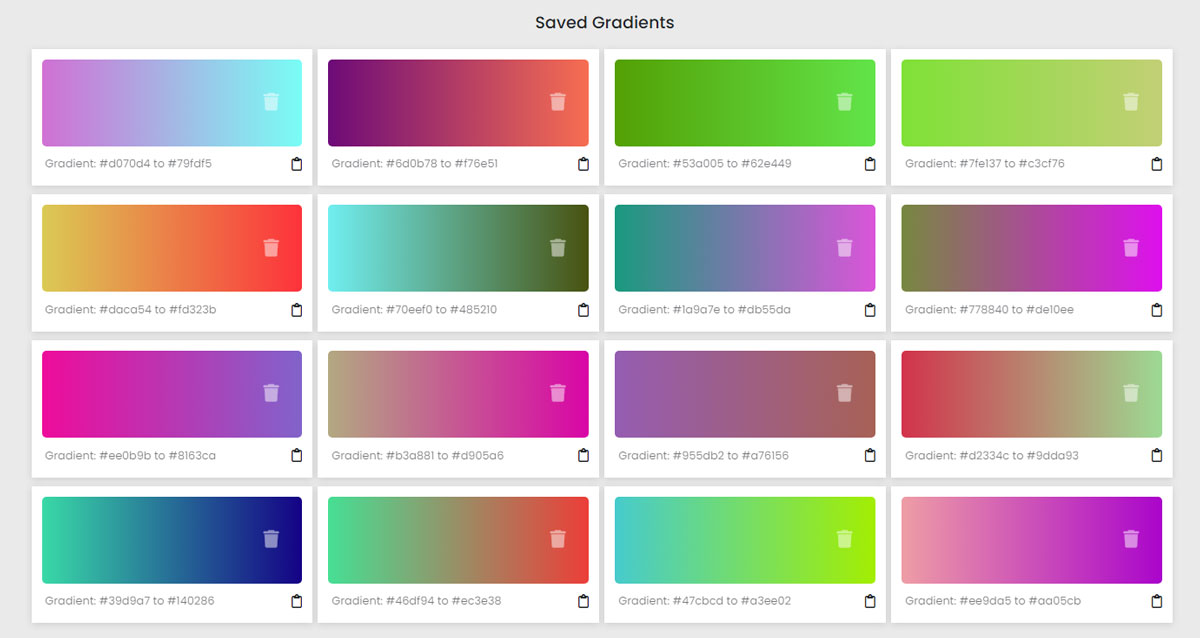 CSS Gradient Kaydedilenler Listesi